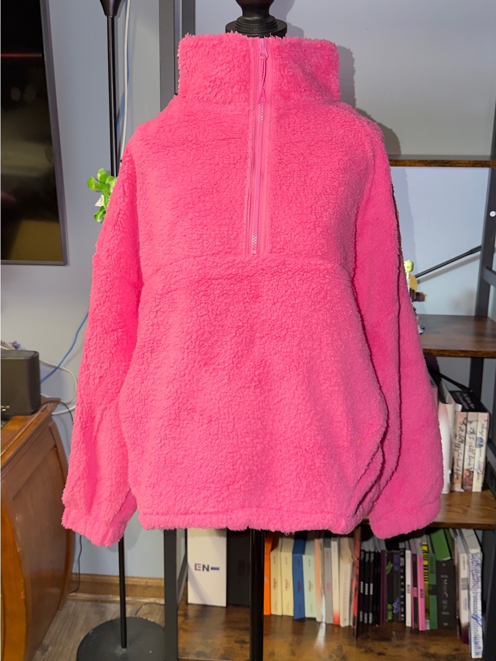 No Boundaries Kids Plush Sherpa Half-Zip Jacket - Bright Pink